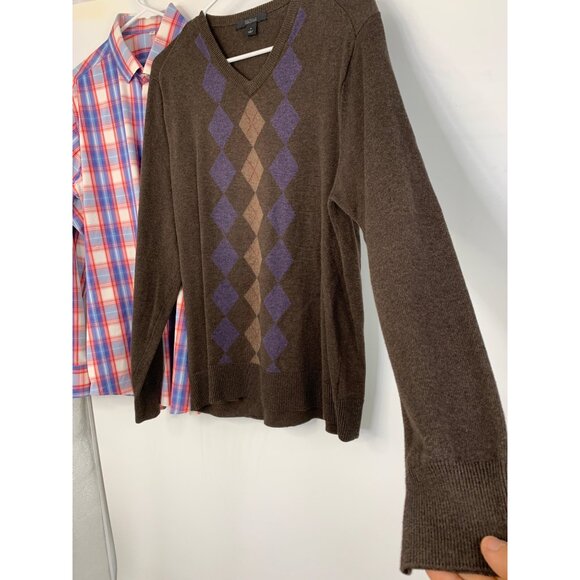 Lot Of Two Mens Medium Plaid Button-Up Shirt & Argyle Sweater 8878 - Picture 12 of 15